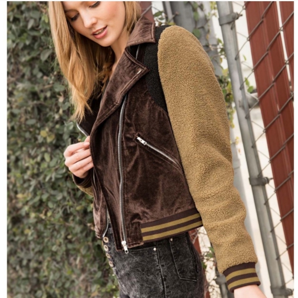 POL Ladies Bomber Style Motorcycle Jacket With Zipper Vent, Olive & Brown, NWOT - Picture 1 of 5
